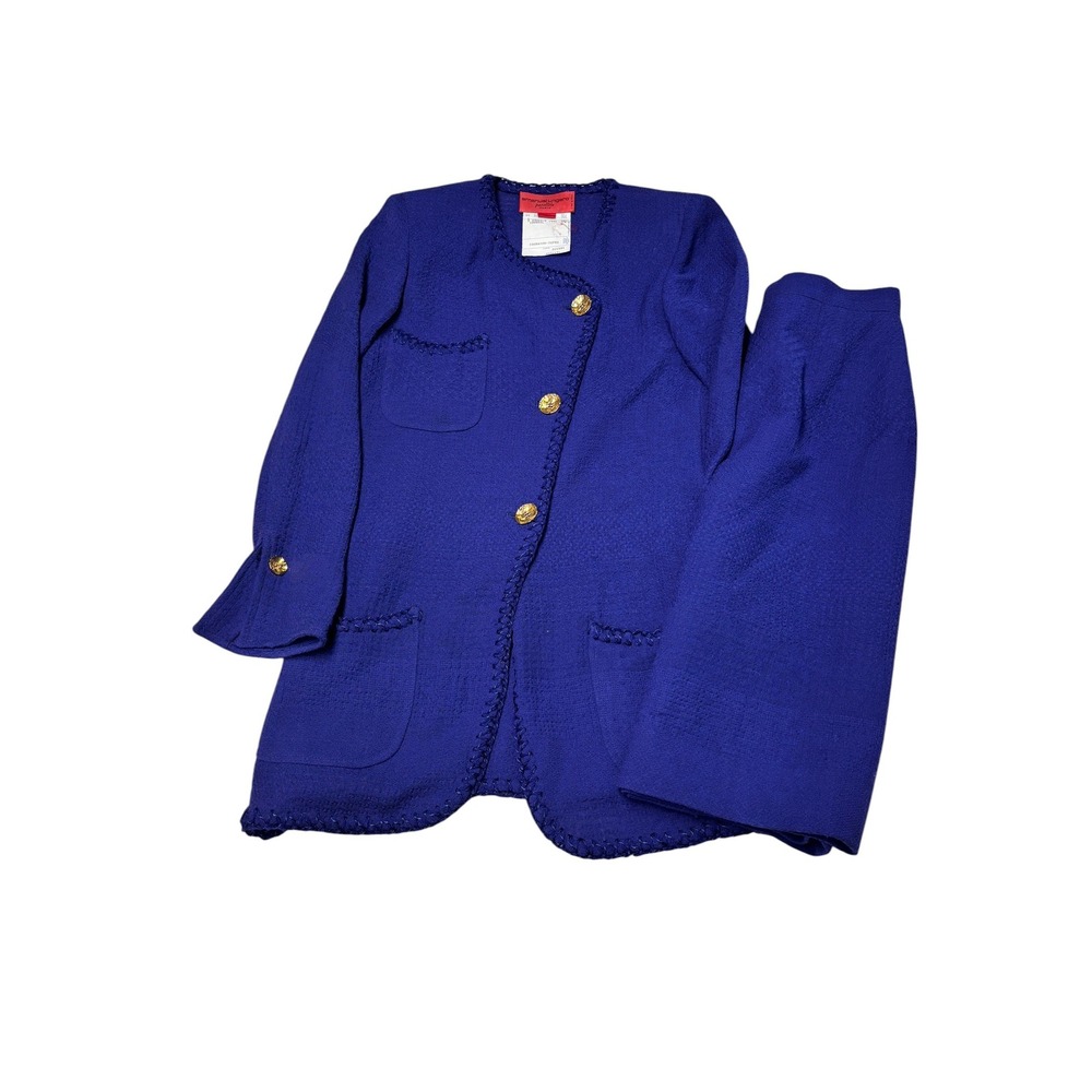 VTG Emanuel Ungaro Parallele Paris Blue Wool Skirt Suit 2Pc Womens 4 Made Italy
